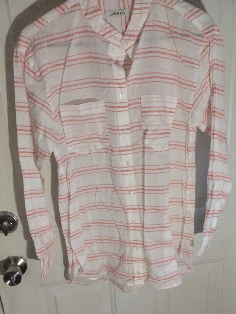 Orvis White Button-Down Shirt with Pink Stripes